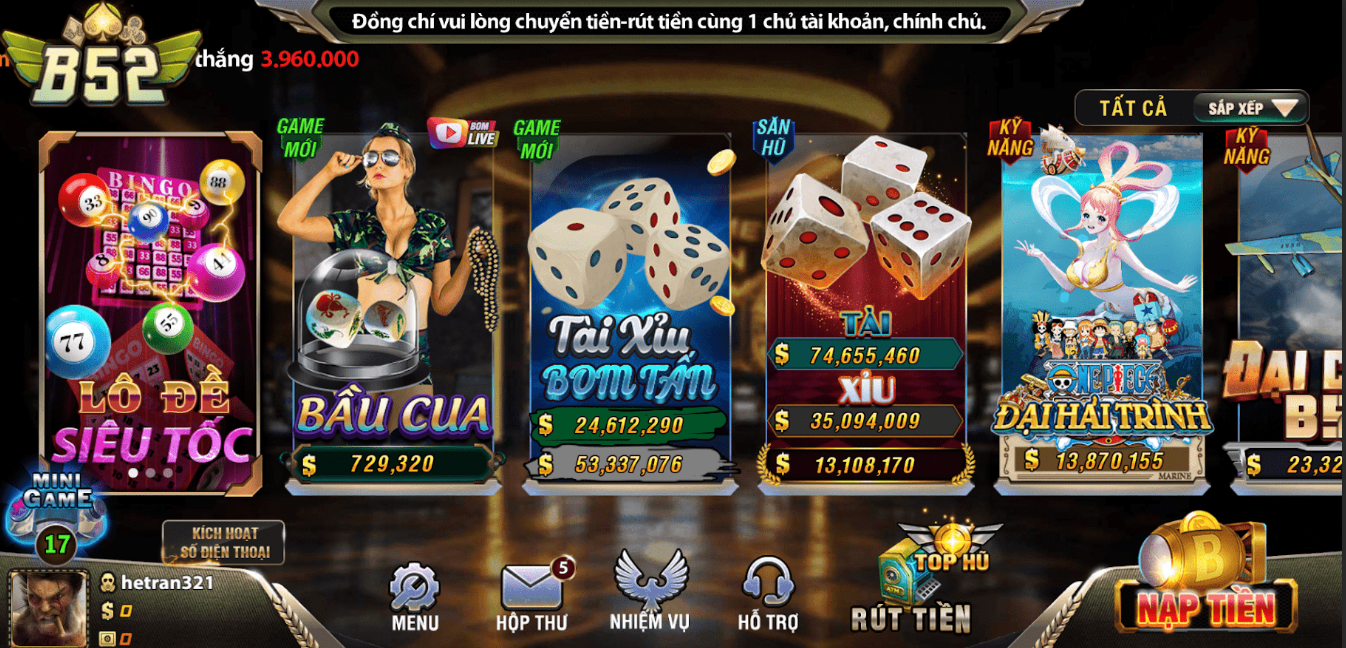 Cá cược casino trực tuyến tại game bài B52